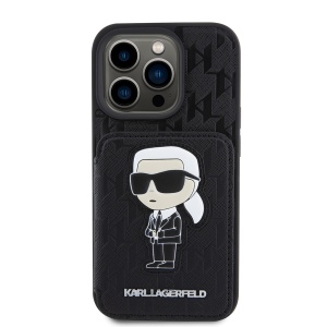 Husa pentru iPhone 15 Pro - Karl Lagerfeld Saffiano Cardslots and Stand (KLHCP15LSAKKNSCK) - Monogram Ikonik - Img 2