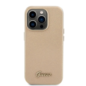 Husa pentru iPhone 15 Pro Max - Guess Glitter Glossy Script (GUHCP15XPGMCSD) - Sparkle Beige - Img 2
