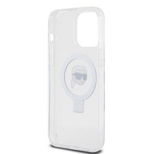 Husa pentru iPhone 15 Pro Max - Karl Lagerfeld Hardcase Ring Stand MagSafe (KLHMP15XHMRSKHH) - White Karl Head - Img 4