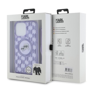 Husa pentru iPhone 15 Pro Max - Karl Lagerfeld IML Crossbody MagSafe (KLHMP15XHCKCKLCU) - Purple Monogram Karl&Choupette Head - Img 6