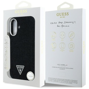 Husa pentru iPhone 16 - Guess Denim Triangle Logo MagSafe (GUHMP16SRJFWTLK) - Black - Img 11