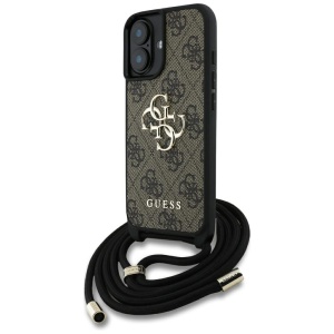 Husa pentru iPhone 16 - Guess Hardcase 4G Big Logo with Cord Strap (GUHCP16SP4GMGCRW) - Brown - Img 3