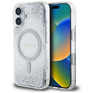 Husa pentru iPhone 16 - Guess Hardcase Resin Gradient Glitter MagSafe (GUHMP16SRGRGES) - Silver