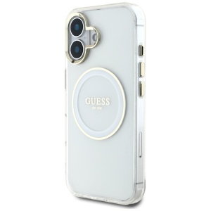 Husa pentru iPhone 16 - Guess IML Metal Colored Circle MagSafe (GUHMP16SHTDRCEDH) - White - Img 4