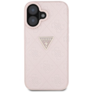 Husa pentru iPhone 16 - Guess Leather Hot Stamp 4G Pattern Triangle Metal Logo (GUHCP16SPGP4STRP) - Pink - Img 3