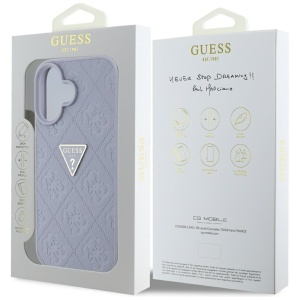 Husa pentru iPhone 16 - Guess Leather Hot Stamp 4G Pattern Triangle Metal Logo (GUHCP16SPGP4STRU) - Light Purple - Img 7