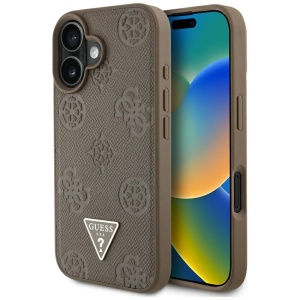 Husa pentru iPhone 16 - Guess Peony Grained Hot Stamp Triangle MagSafe (GUHMP16SPGBTMW) - Brown - Img 15