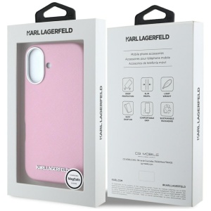 Husa pentru iPhone 16 - Karl Lagerfeld Saffiano Full Wrapped Elongated Metal Logo MagSafe (KLHMP16SPSAFWMCP) - Pink - Img 7