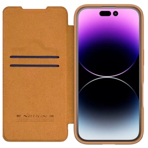 Husa pentru iPhone 16 - Nillkin Qin Prop Leather Case - Brown - Img 3