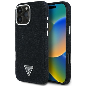 Husa pentru iPhone 16 Pro - Guess Denim Triangle Logo MagSafe (GUHMP16LRJFWTLK) - Black - Img 12
