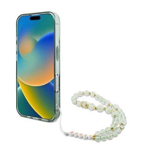 Husa pentru iPhone 16 Pro - Guess IML Flowers with Pearl Strap MagSafe (GUHMP16LHFWBRCESN) - Green - Img 3