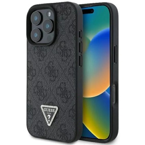Husa pentru iPhone 16 Pro - Guess Leather 4G Triangle Strass (GUHCP16LP4TDPK) - Black - Img 1