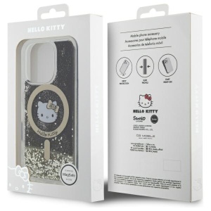 Husa pentru iPhone 16 Pro - Hello Kitty Hardcase Liquid Glitter Fever MagSafe (HKHMP16LLGDIK) - Black/Gold - Img 7