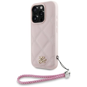 Husa pentru iPhone 16 Pro - Karl Lagerfeld Quilted Initial Logo & Chain Strap (KLHCP16LPSQSKLSMSP) - Pink - Img 1