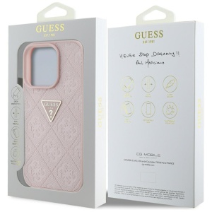 Husa pentru iPhone 16 Pro Max - Guess Leather Hot Stamp 4G Pattern Triangle Metal Logo (GUHCP16XPGP4STRP) - Pink - Img 7