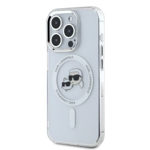 Husa pentru iPhone 16 Pro Max - Karl Lagerfeld IML MagSafe (KLHMP16XHLSKCH) - White Metal Karl&Choupette Head - Img 1