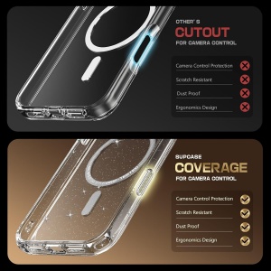 Husa pentru iPhone 16 - Supcase Unicorn Beetle Slim Clear MagSafe - Glitter Pink - Img 5