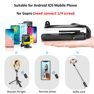 Selfie Stick cu Trepied si Telecomanda, 90cm - Techsuit (L07) - Black - Img 10