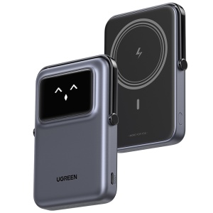 Baterie Externa fara Fir cu Display si Stand, Type-C, 10000mAh, 20W, 5V/3A - Ugreen Uno PB572 (45327) - Grey
