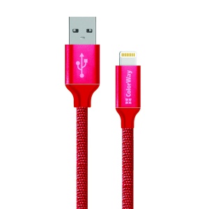 Cablu Date, USB la Lightning, 2.1A, 1m - ColorWay (CW-CBUL004-RD) - Red - Img 1