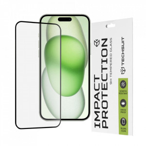 Folie pentru iPhone 15 Plus / iPhone 16 Plus- Techsuit 111D Full Cover / Full Glue Glass - Black - Img 2