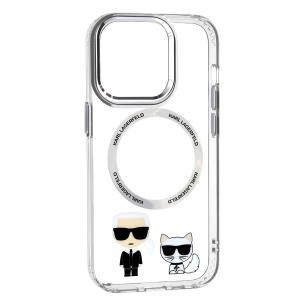 Husa iPhone 14 Pro - Karl Lagerfeld Hardcase MagSafe (KLHMP14LHKCT) - Transparent Karl & Choupette Aluminium - Img 1