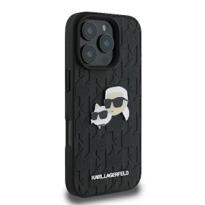 Husa iPhone 16 Pro - Karl Lagerfeld Hardcase Leather Monogram (KLHCP16LPGKLKCPK) - Karl&Chaoupette Head Pin - Img 4