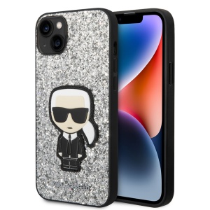 Husa pentru iPhone 14 Plus - Karl Lagerfeld Hardcase Glitter (KLHCP14MGFKPG) - Silver Flakes Ikonik - Img 1