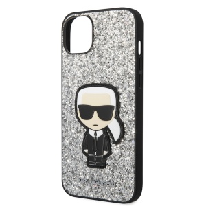 Husa pentru iPhone 14 Plus - Karl Lagerfeld Hardcase Glitter (KLHCP14MGFKPG) - Silver Flakes Ikonik - Img 2
