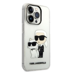 Husa pentru iPhone 14 Pro - Karl Lagerfeld Hardcase Glitter (KLHCP14LHNKCTGT) - Transparent Karl&Choupette - Img 6