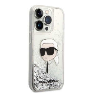 Husa pentru iPhone 14 Pro - Karl Lagerfeld Hardcase Glitter (KLHCP14LLNKHCH) - Silver Karl Head - Img 7
