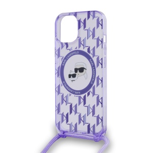 Husa pentru iPhone 15 - Karl Lagerfeld IML Crossbody MagSafe (KLHMP15SHCKCKLCU) - Purple Mono Karl&Choupette - Img 5