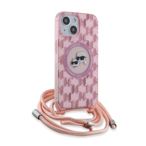 Husa pentru iPhone 15 - Karl Lagerfeld IML Crossbody MagSafe (KLHMP15SHCKCKLCP) - Pink Mono Karl&Choupette Head - Img 4