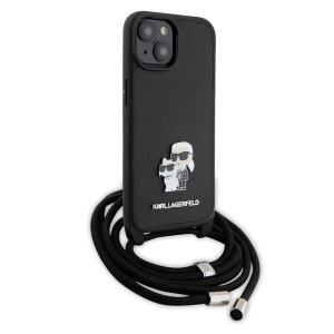 Husa pentru iPhone 15 Plus - Karl Lagerfeld Saffiano Crossbody (KLHCP15MSAKCPSK) - Metal Pin Karl&Choupette - Img 2
