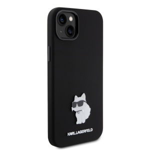 Husa pentru iPhone 15 Plus - Karl Lagerfeld Silicone (KLHCP15MSMHCNPK) - Choupette Metal Pin - Img 6