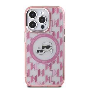 Husa pentru iPhone 15 Pro - Karl Lagerfeld IML MagSafe (KLHMP15LHMCKMHP) - Pink Monogram Karl&Choupette Head - Img 3