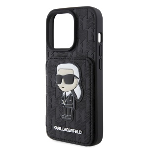 Husa pentru iPhone 15 Pro - Karl Lagerfeld Saffiano Cardslots and Stand (KLHCP15LSAKKNSCK) - Monogram Ikonik - Img 6