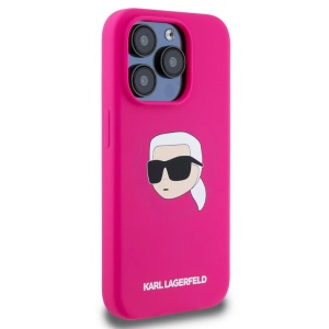 Husa pentru iPhone 15 Pro - Karl Lagerfeld Silicone MagSafe (KLHMP15LSKHPPLF) - Fuchsia Karl`s Head - Img 2