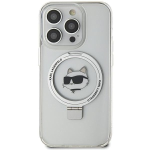 Husa pentru iPhone 15 Pro Max - Karl Lagerfeld Hardcase Ring Stand MagSafe (KLHMP15XHMRSCHH) - White Choupette Head - Img 3