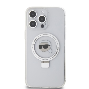 Husa pentru iPhone 15 Pro Max - Karl Lagerfeld Hardcase Ring Stand MagSafe (KLHMP15XHMRSKHH) - White Karl Head - Img 5