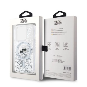 Husa pentru iPhone 15 Pro Max - Karl Lagerfeld Liquid Glitter MagSafe (KLHMP15XLGKCSGH) - Transparent Karl&Choupette Head - Img 6