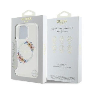 Husa pentru iPhone 16 Pro - Guess IML Flowers Wreath MagSafe (GUHMP16LHFWFCT) - Clear - Img 7