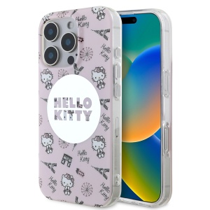 Husa pentru iPhone 16 Pro - Hello Kitty Hardcase IML All Over Paris MagSafe (HKHMP16LHAOPP) - Pink - Img 1
