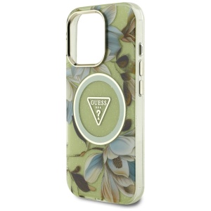 Husa pentru iPhone 16 Pro Max - Guess IML Metal Glitter Flowers Triangle MagSafe (GUHMP16XHFLPEDN) - Green - Img 5