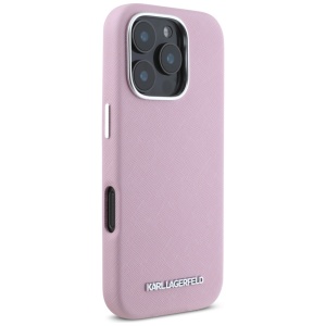 Husa pentru iPhone 16 Pro Max - Karl Lagerfeld Saffiano Full Wrapped Elongated Metal Logo MagSafe (KLHMP16XPSAFWMCP) - Pink - Img 4