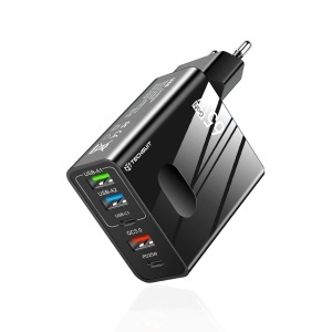 Incarcator Priza Multiport, GaN, USB, Type-C, 65W - Techsuit PentaXPower (CHC1) - Black