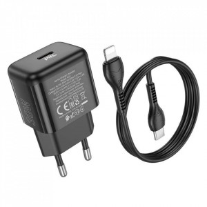 Incarcator Priza Type-C PD30W + cablu Lightning - Hoco Glory (N32) - Black - Img 3