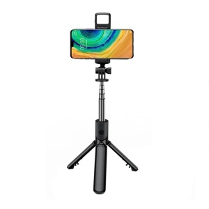 Mini Selfie Stick cu Telecomanda, LED, 67cm - Techsuit (S03-S) - Black - Img 1