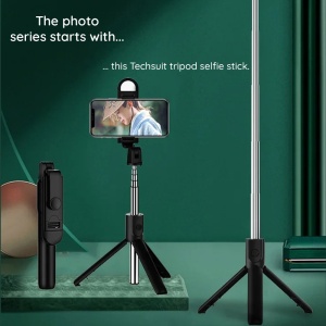 Selfie Stick cu Telecomanda si Lumina LED, 105cm - Techsuit (S05-S) - Black - Img 3