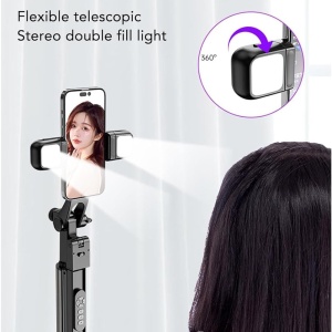 Selfie Stick cu Telecomanda si Lumina LED, 167cm - Techsuit (K30S) - Black - Img 4
